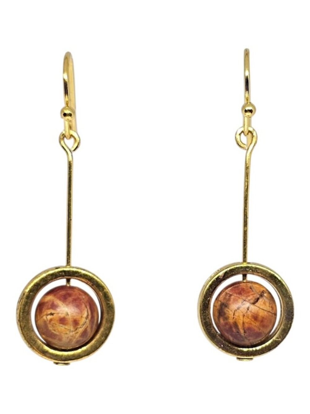 Handmade Red Creek Jasper Gemstone Beaded Gold-Tone Dangle Earrings